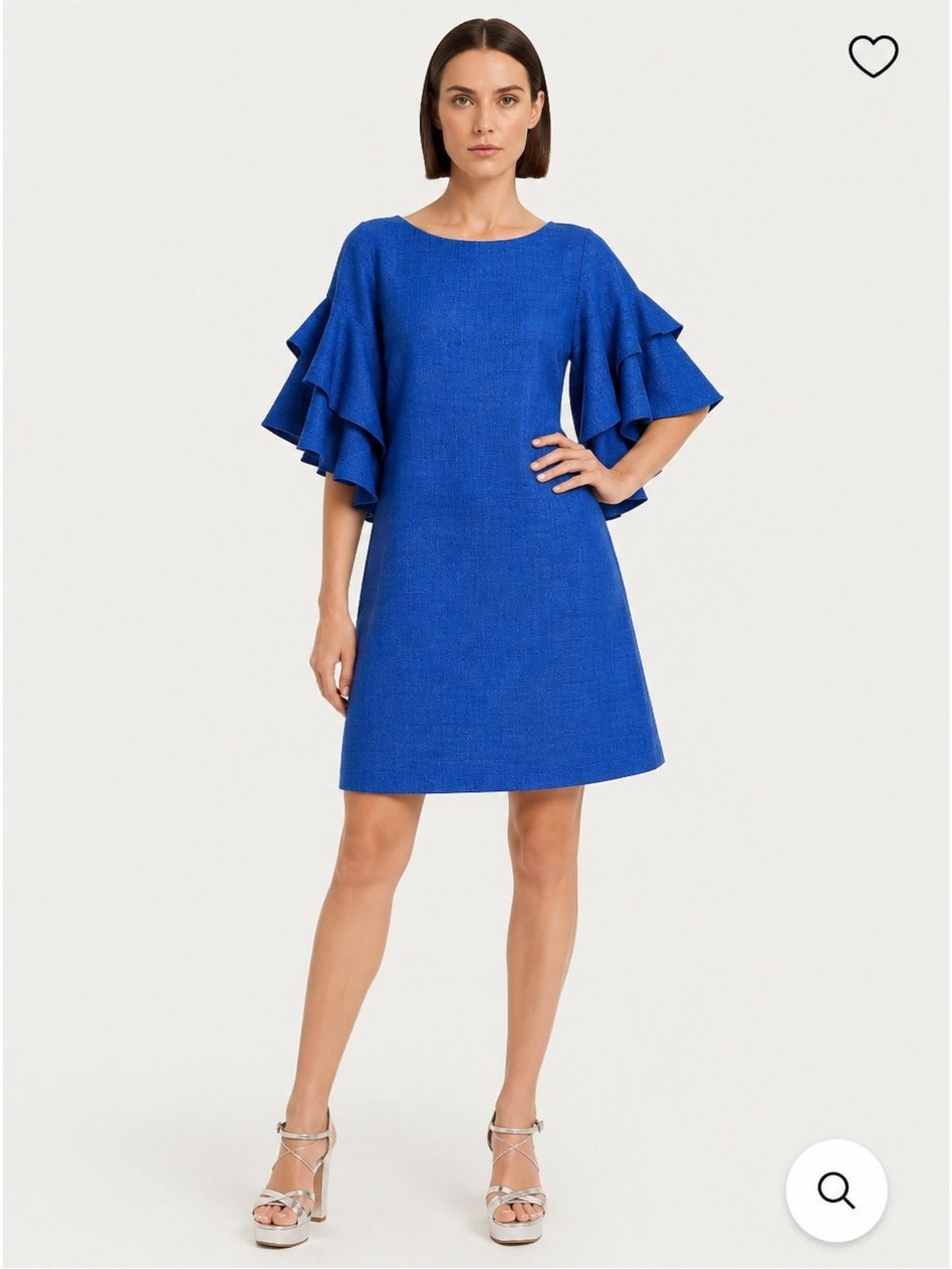 Badgley Mischka Blue Ruffle Sleeve Shift Dress Size 6 Textured Cocktail Mini